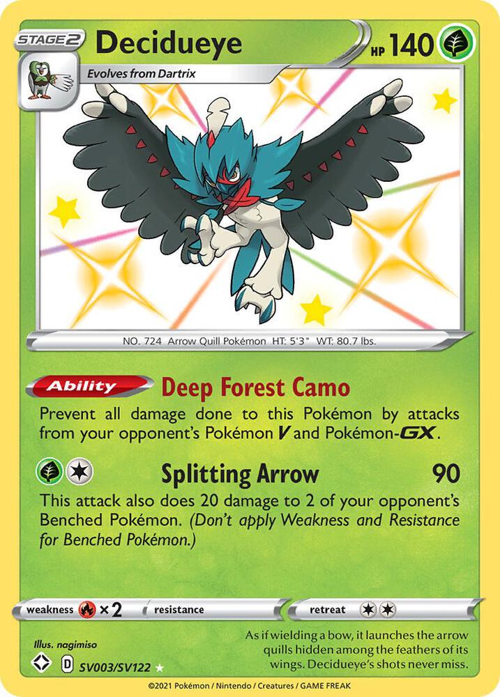 Decidueye SV003/SV122 Shiny Holo Rare Shiny Vault Pokémon card