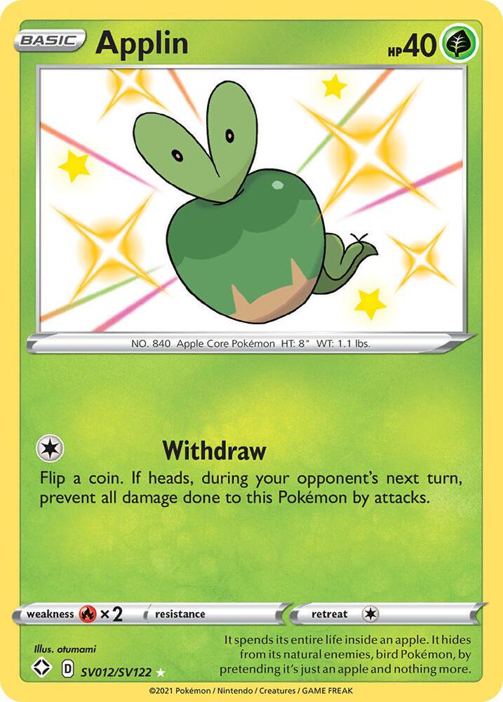 Applin SV012/SV122 Shiny Holo Rare Shiny Vault Pokémon card