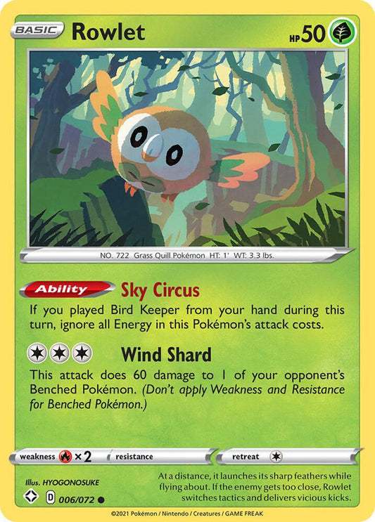 Rowlet 006/072 Common Shining Fates Pokémon card