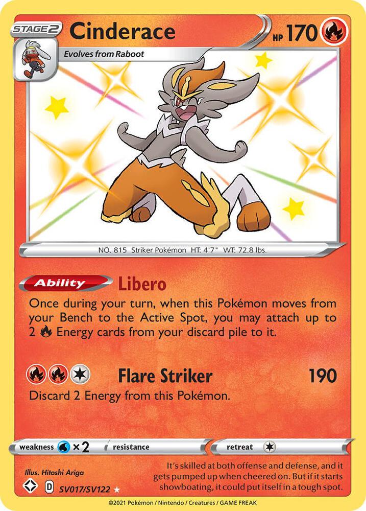Cinderace SV017/SV122 Shiny Holo Rare Shiny Vault Pokémon card