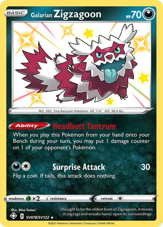 Galarian Zigzagoon SV078/SV122 Shiny Holo Rare Shiny Vault Pokémon card