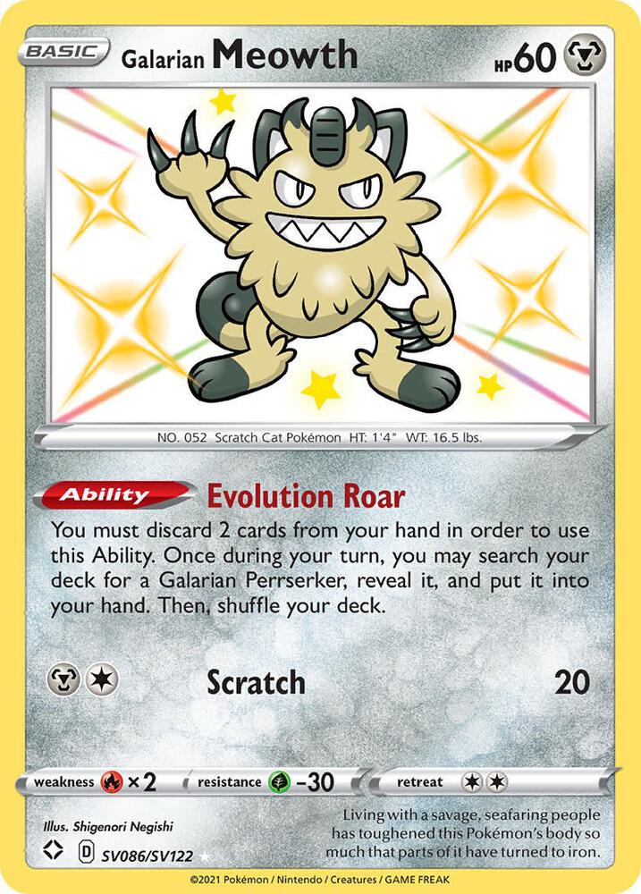 Galarian Meowth SV086/SV122 Shiny Holo Rare Shiny Vault Pokémon card