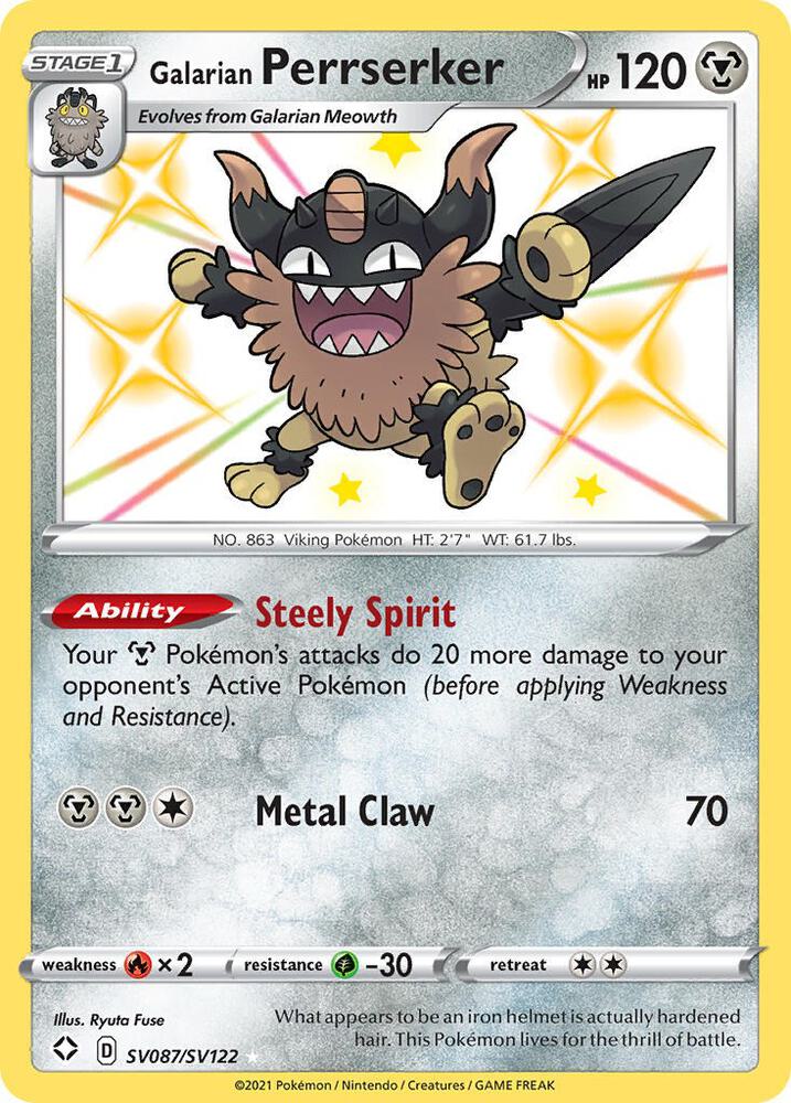 Galarian Perrserker - SV087/SV122 Shiny Holo Rare Shining Fates: Shiny Vault