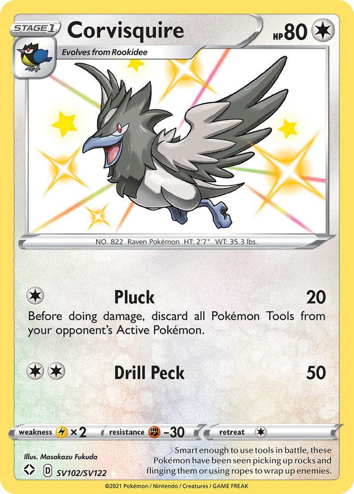 Corvisquire SV102/SV122 Shiny Holo Rare Shiny Vault Pokémon card