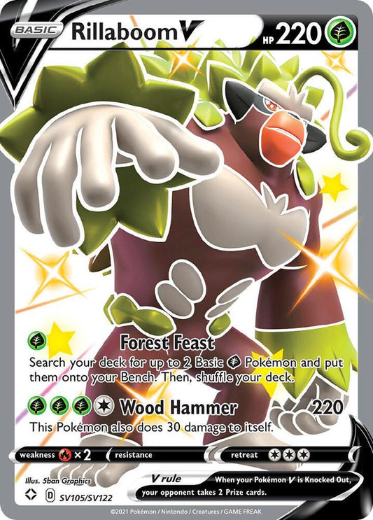 Rillaboom V SV105/SV122 Shiny Holo Rare Shiny Vault Pokémon card