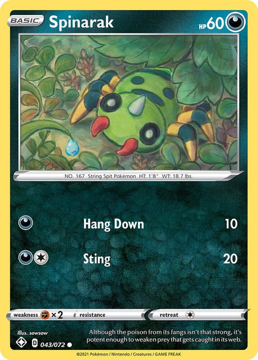 Spinarak 043/072 Common Shining Fates Pokémon card