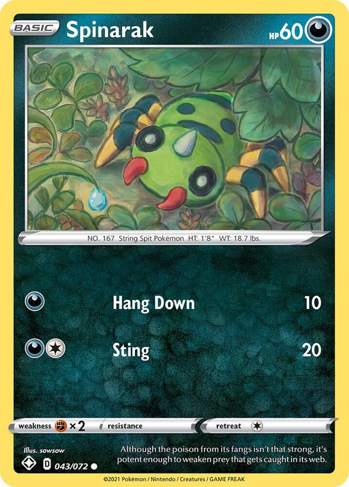 Spinarak 043/072 Common Shining Fates Pokémon card
