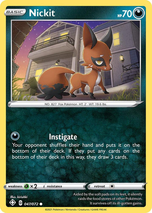 Nickit 047/072 Common Shining Fates Pokémon card