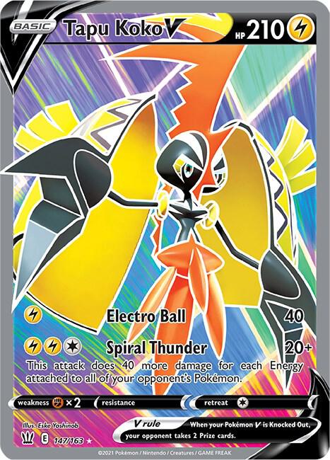 Tapu Koko V (Full Art) 147/163 Ultra Rare Battle Styles Pokémon card