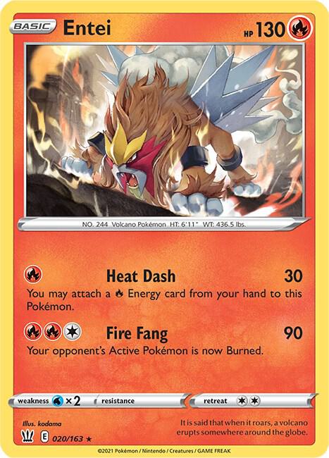Entei 020/163 Holo Rare Battle Styles Pokémon card
