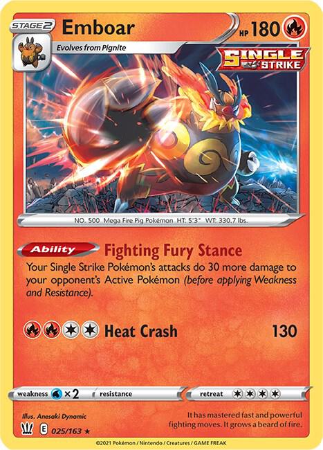 Emboar 025/163 Holo Rare Battle Styles Pokémon card