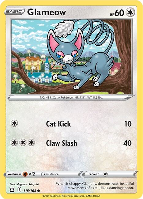 Glameow 115/163 Common Battle Styles Pokémon card