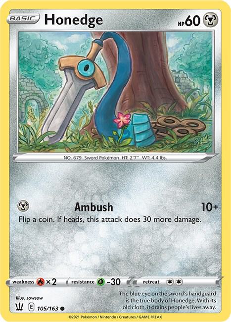 Honedge 105/163 Common Battle Styles Pokémon card