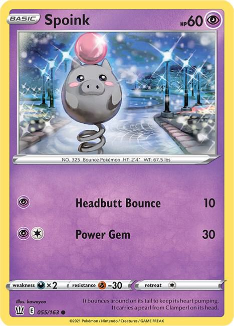 Spoink 055/163 Common Battle Styles Pokémon card