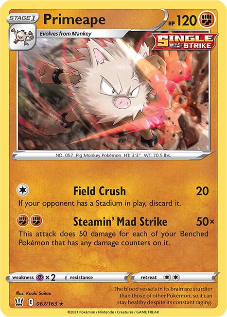 Primeape 067/163 Rare Battle Styles Pokémon card