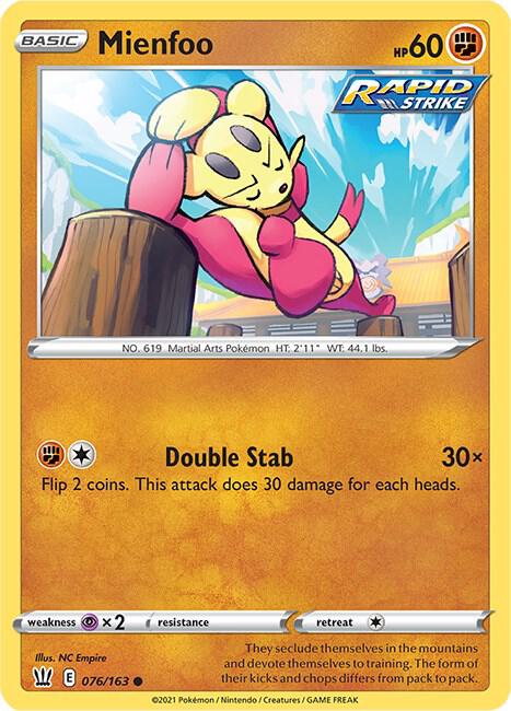 Mienfoo 076/163 Common Battle Styles Pokémon card