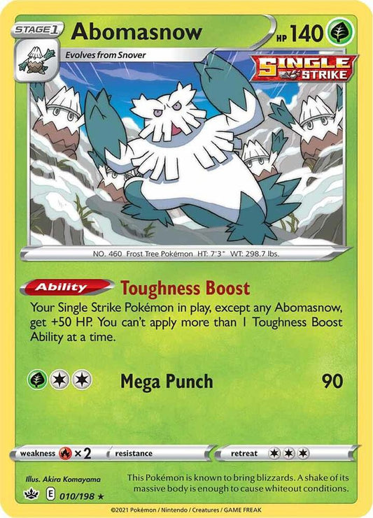 Abomasnow 010/198 Rare Chilling Reign Pokémon card