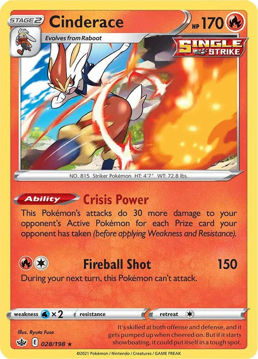 Cinderace 028/198 Holo Rare Chilling Reign Pokémon card