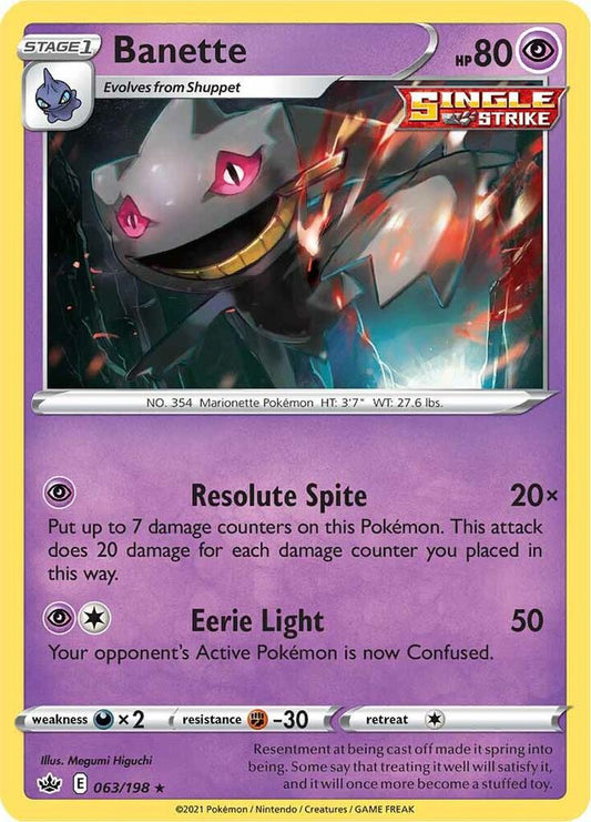 Banette 063/198 Rare Chilling Reign Pokémon card