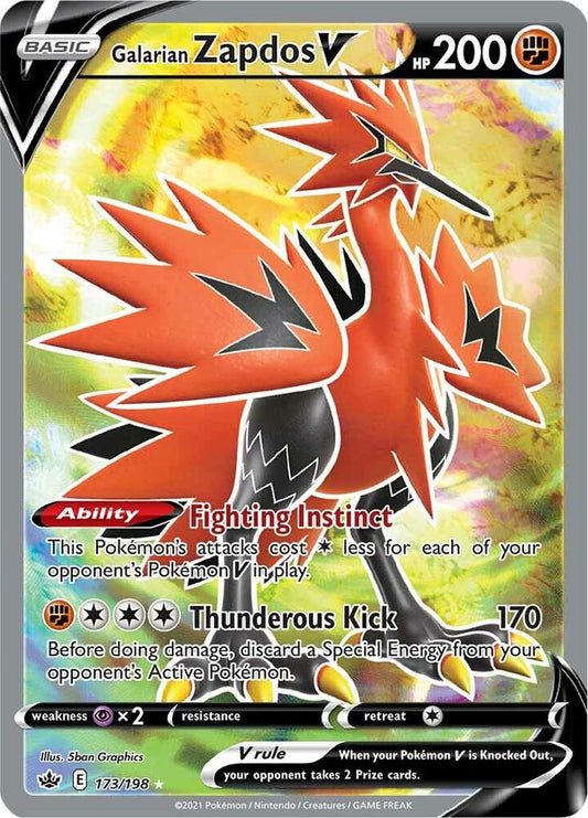 Galarian Zapdos V (Full Art) 173/198 Ultra Rare Chilling Reign Pokémon card