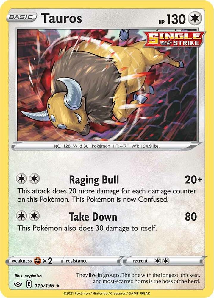 Tauros - 115/198 Holo Rare SWSH06: Chilling Reign