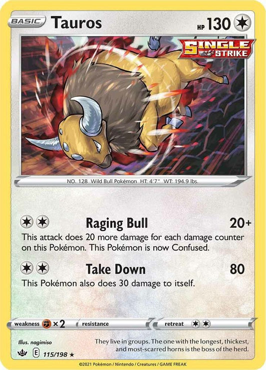 Tauros - 115/198 Holo Rare SWSH06: Chilling Reign