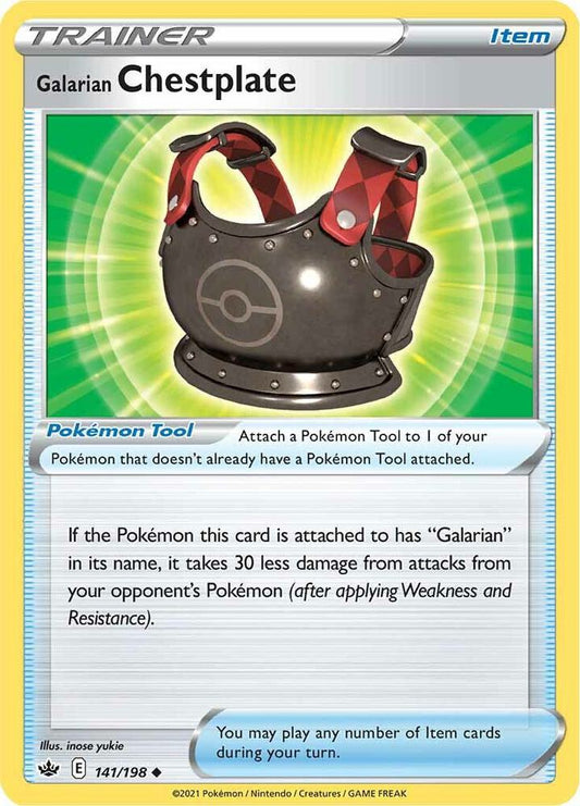 Galarian Chestplate 141/198 Uncommon Chilling Reign Pokémon card