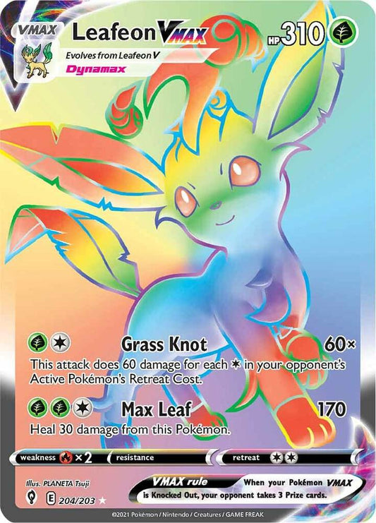 Leafeon VMAX (Secret) 204/203 Secret Rare Evolving Skies Pokémon card