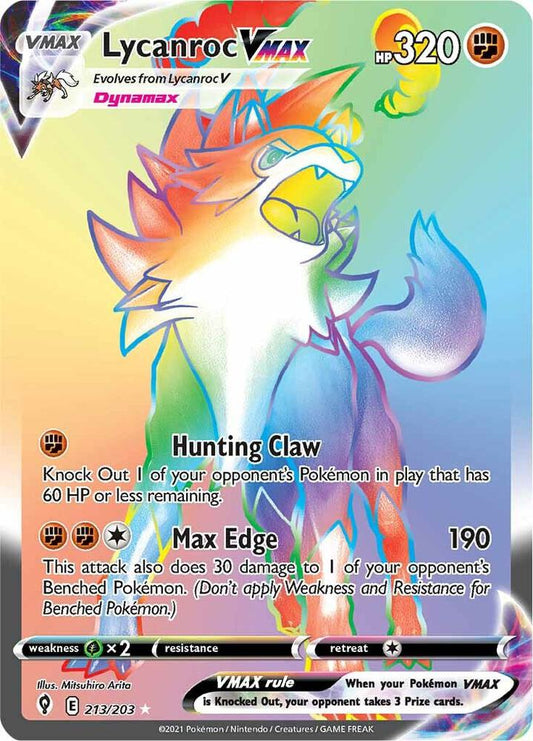 Lycanroc VMAX (Secret) 213/203 Secret Rare Evolving Skies Pokémon card