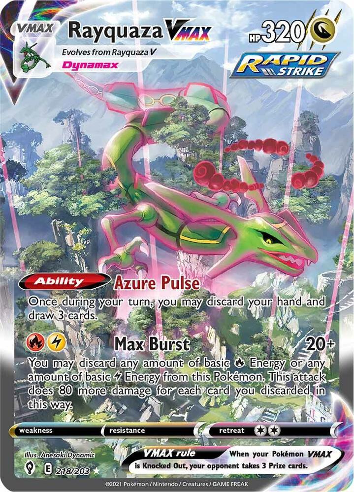Rayquaza VMAX (Alternate Art Secret) 218/203 Secret Rare Evolving Skies Pokémon card