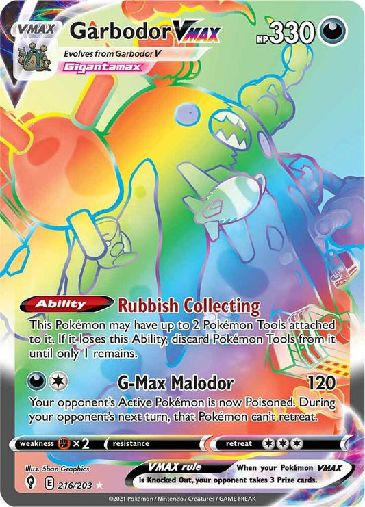 Garbodor VMAX (Secret) 216/203 Secret Rare Evolving Skies Pokémon card
