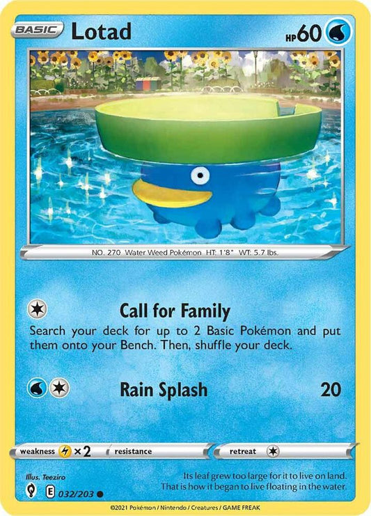 Lotad 032/203 Common Evolving Skies Pokémon card