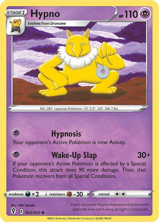 Hypno 062/203 Uncommon Evolving Skies Pokémon card