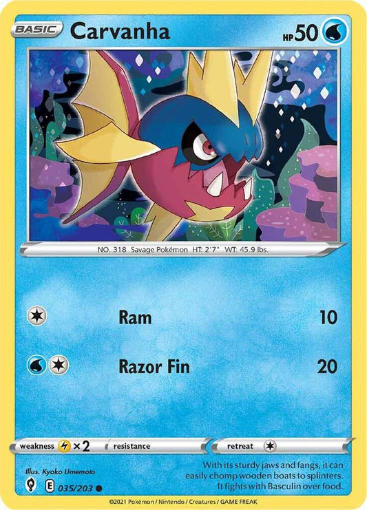 Carvanha 035/203 Common Evolving Skies Pokémon card