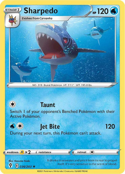 Sharpedo 036/203 Rare Evolving Skies Pokémon card