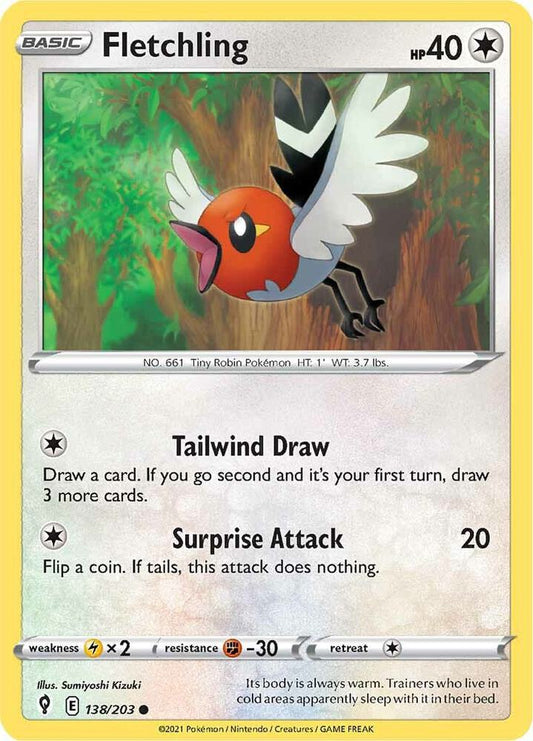Fletchling 138/203 Common Evolving Skies Pokémon card