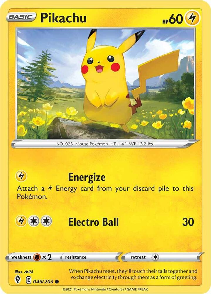 Pikachu 049/203 Common Evolving Skies Pokémon card