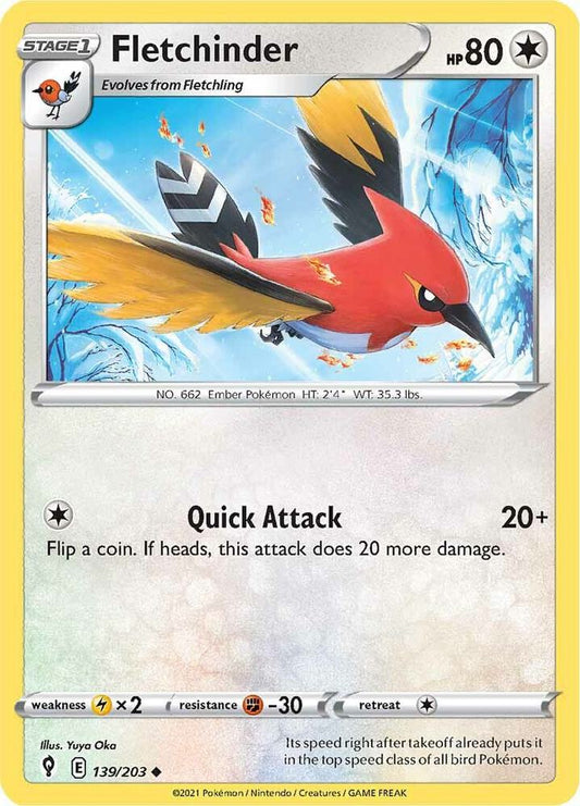Fletchinder 139/203 Uncommon Evolving Skies Pokémon card