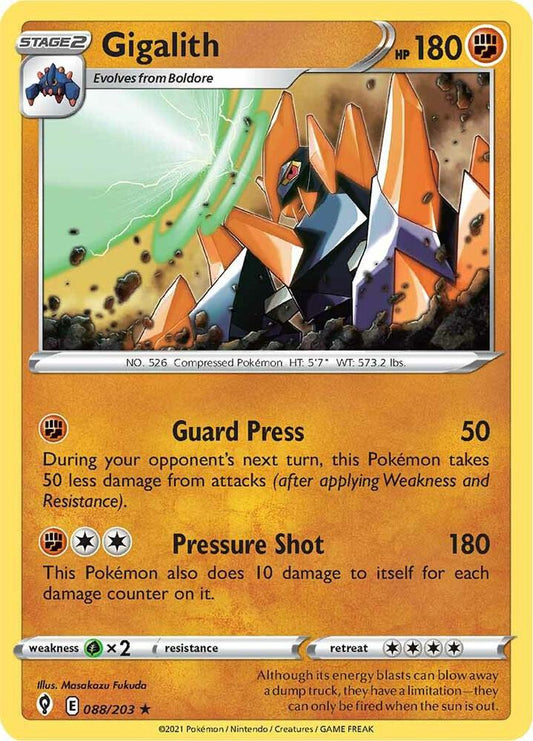 Gigalith 088/203 Rare Evolving Skies Pokémon card