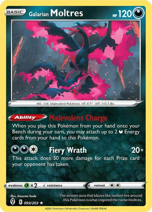 Galarian Moltres 093/203 Holo Rare Evolving Skies Pokémon card