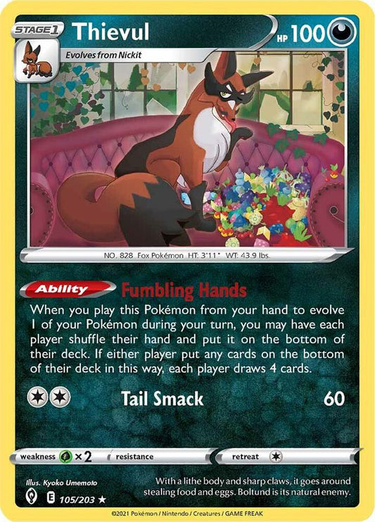 Thievul 105/203 Rare Evolving Skies Pokémon card