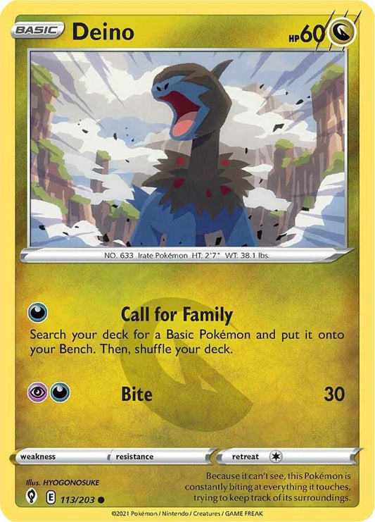 Deino 113/203 Common Evolving Skies Pokémon card