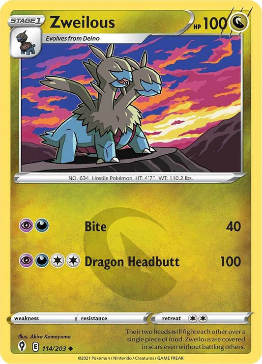 Zweilous 114/203 Uncommon Evolving Skies Pokémon card