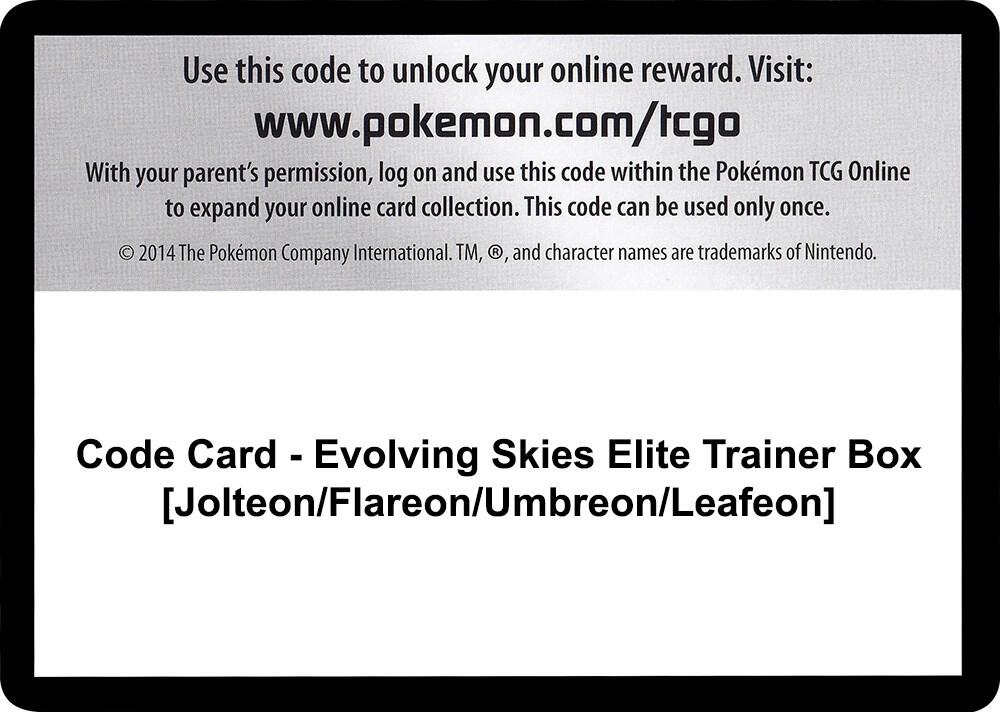 Code Card - Evolving Skies Elite Trainer Box [Jolteon/Flareon/Umbreon/Leafeon] Code Card SWSH07: Evolving Skies
