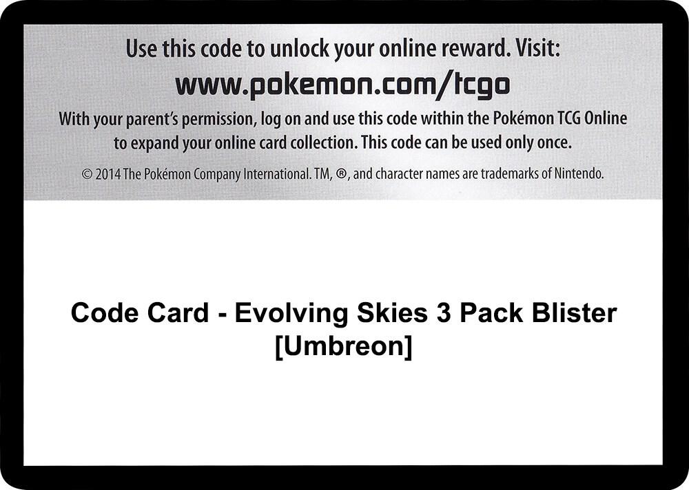 Code Card - Evolving Skies 3 Pack Blister [Umbreon] - Code Card SWSH07: Evolving Skies