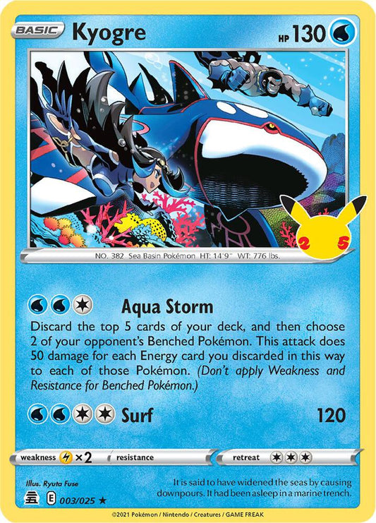 Kyogre 003/025 Holo Rare Celebrations Pokémon card