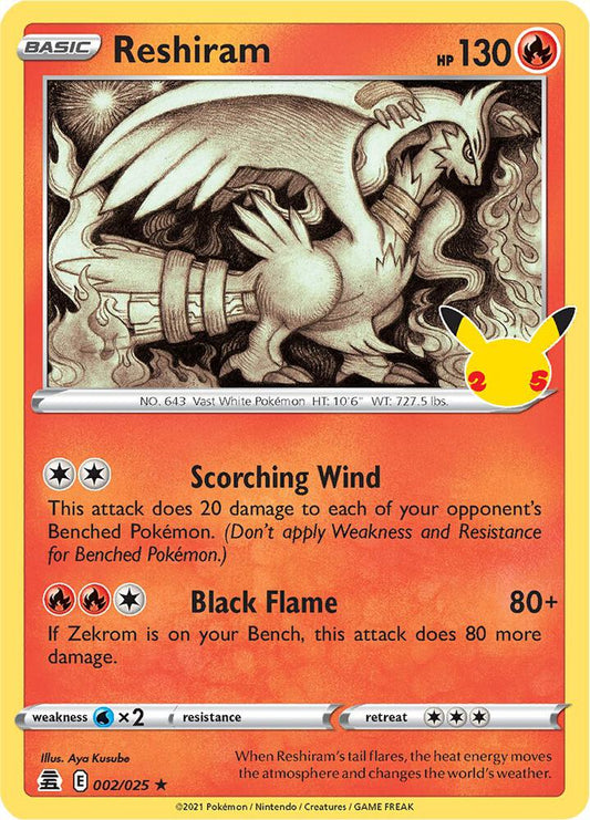 Reshiram 002/025 Holo Rare Celebrations Pokémon card