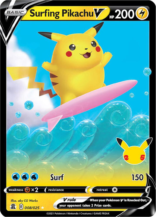 Surfing Pikachu V 008/025 Ultra Rare Celebrations Pokémon card