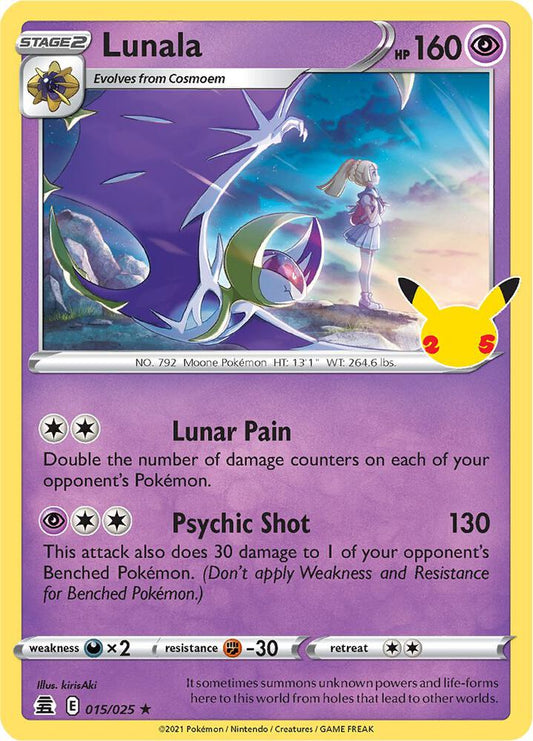 Lunala 015/025 Holo Rare Celebrations Pokémon card