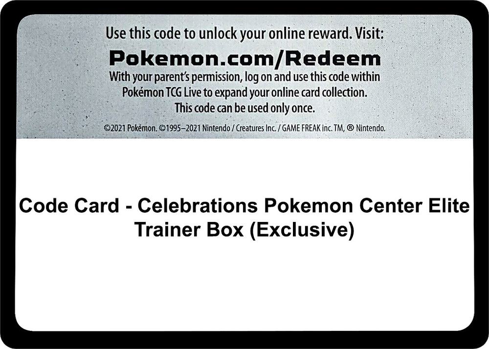 Code Card - Celebrations Pokemon Center Elite Trainer Box (Exclusive) Code Card Pokémon card